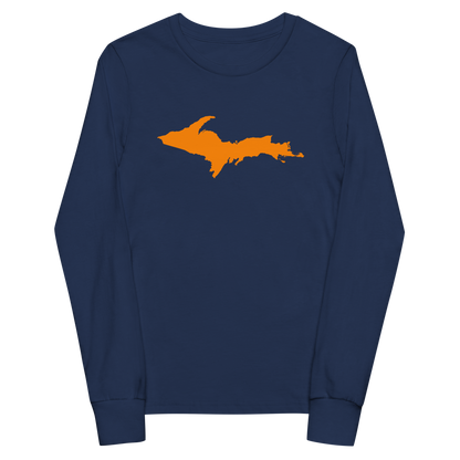 Michigan Upper Peninsula T-Shirt (w/ Orange UP Outline) | Youth Long Sleeve