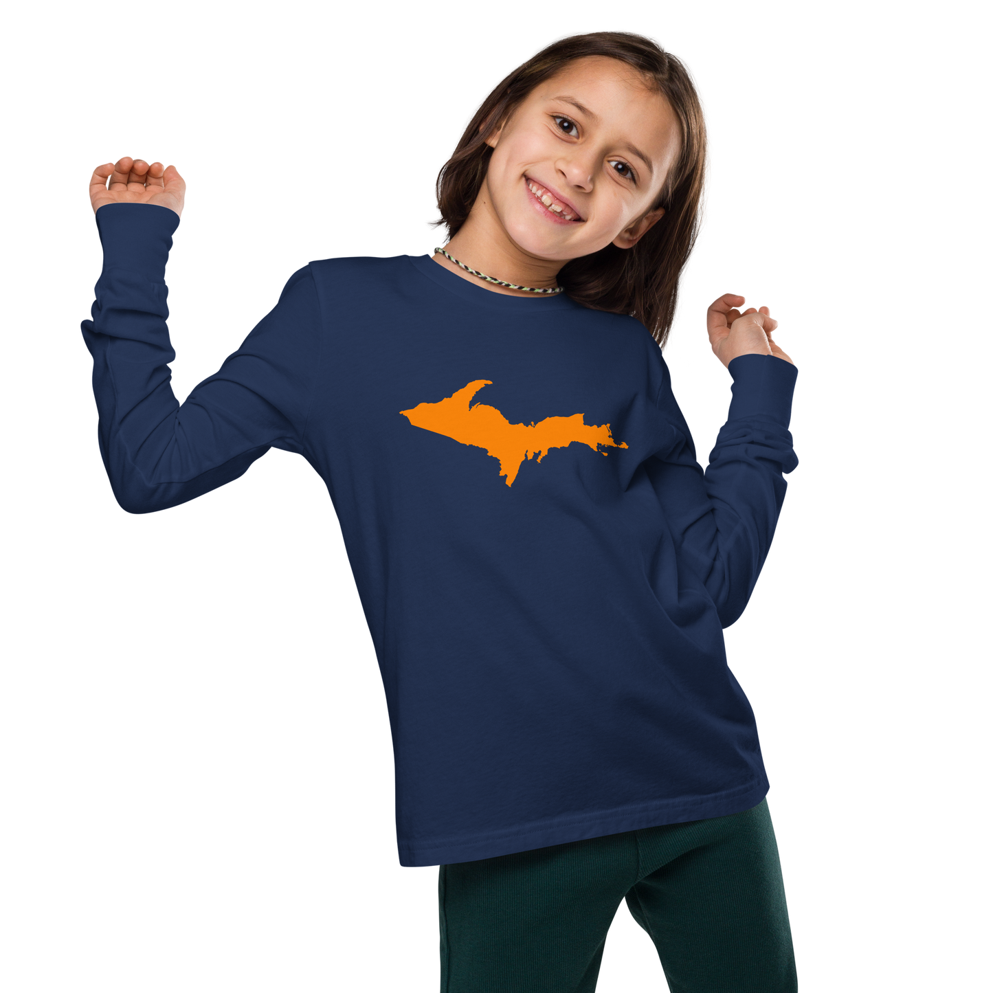 Michigan Upper Peninsula T-Shirt (w/ Orange UP Outline) | Youth Long Sleeve