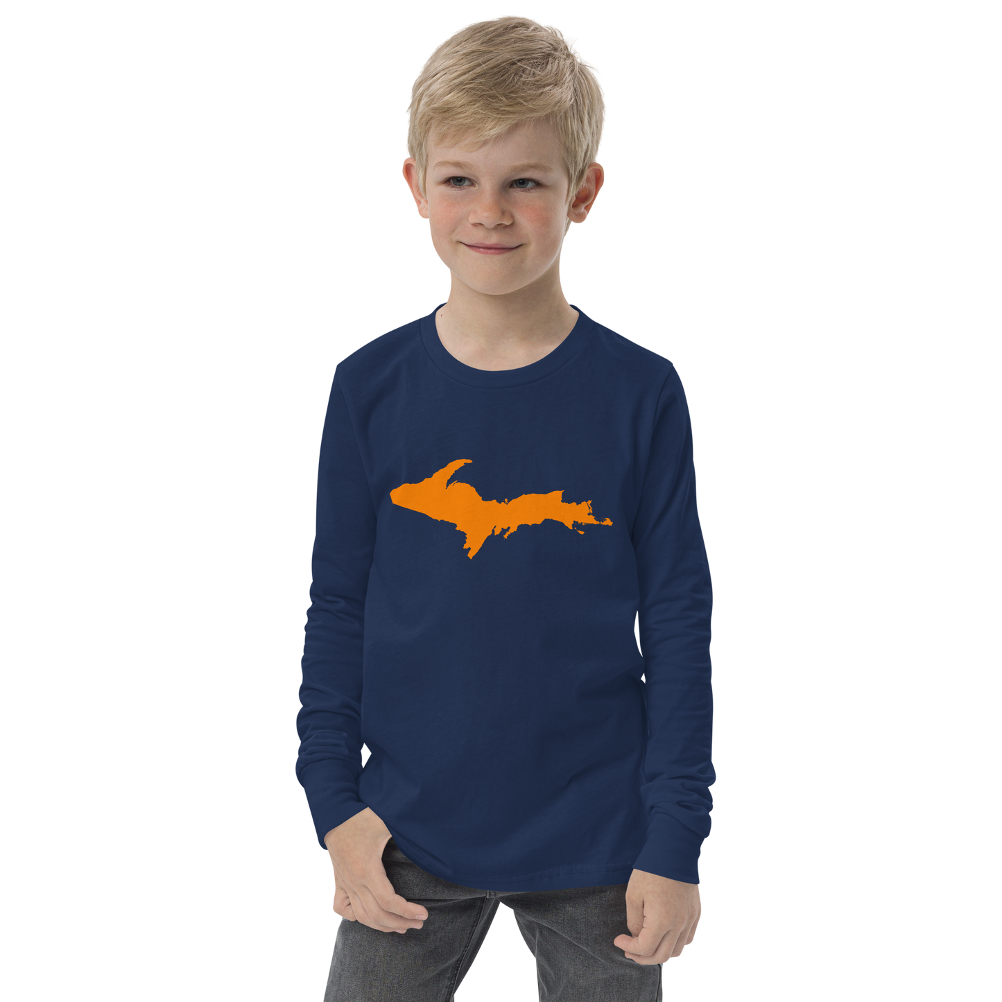 Michigan Upper Peninsula T-Shirt (w/ Orange UP Outline) | Youth Long Sleeve