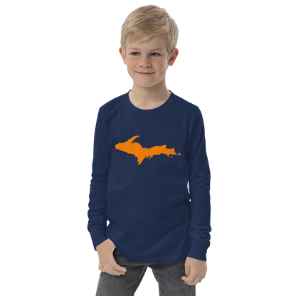 Michigan Upper Peninsula T-Shirt (w/ Orange UP Outline) | Youth Long Sleeve