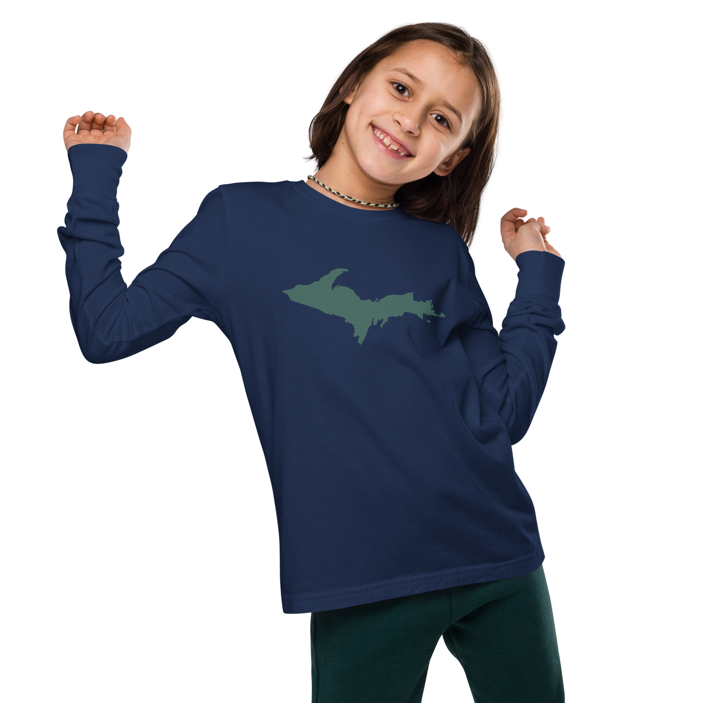 Michigan Upper Peninsula T-Shirt (w/ Green UP Outline) | Youth Long Sleeve