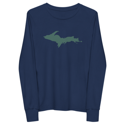 Michigan Upper Peninsula T-Shirt (w/ Green UP Outline) | Youth Long Sleeve