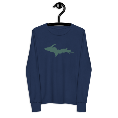 Michigan Upper Peninsula T-Shirt (w/ Green UP Outline) | Youth Long Sleeve