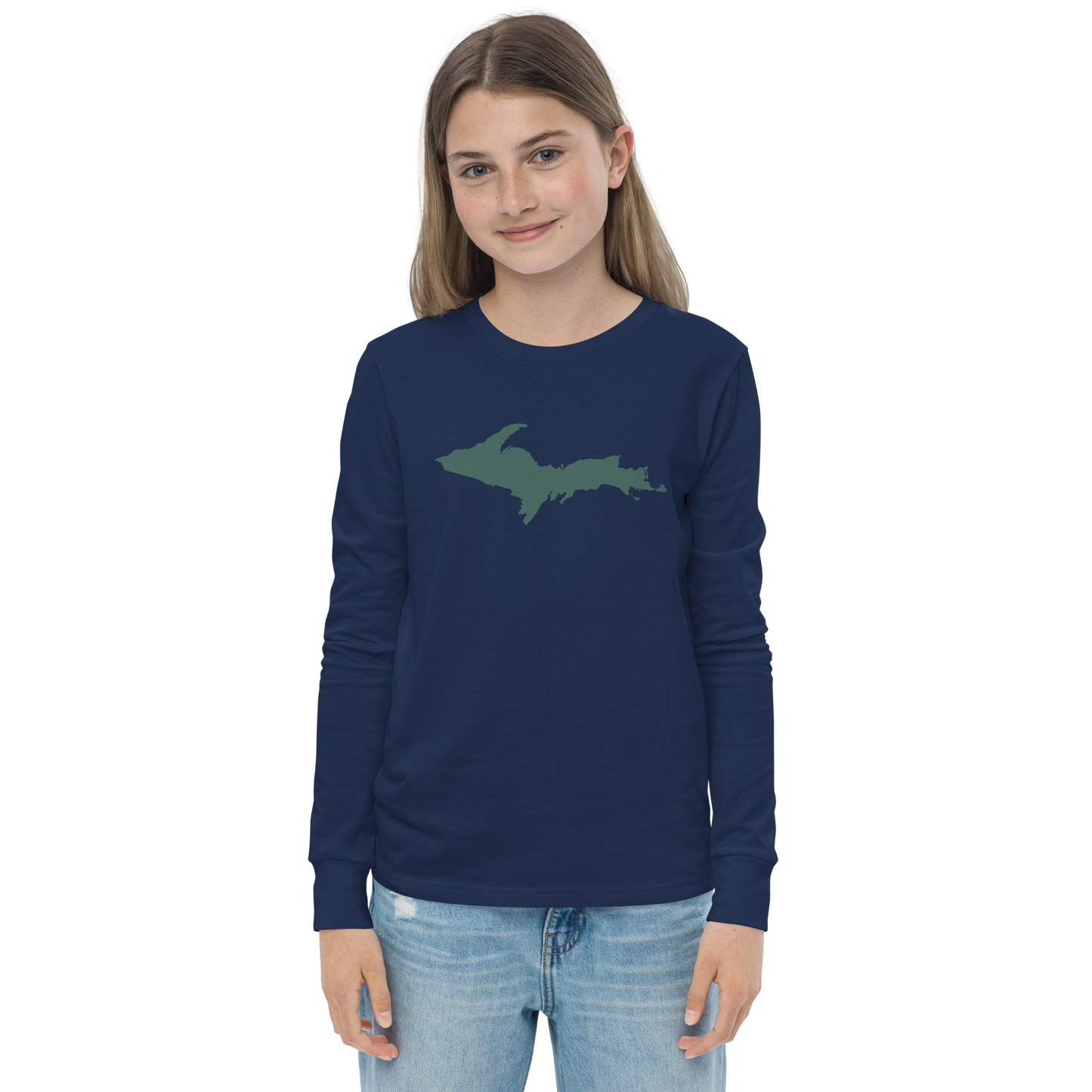 Michigan Upper Peninsula T-Shirt (w/ Green UP Outline) | Youth Long Sleeve