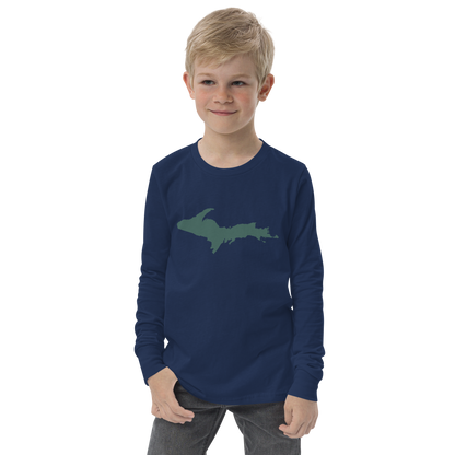 Michigan Upper Peninsula T-Shirt (w/ Green UP Outline) | Youth Long Sleeve