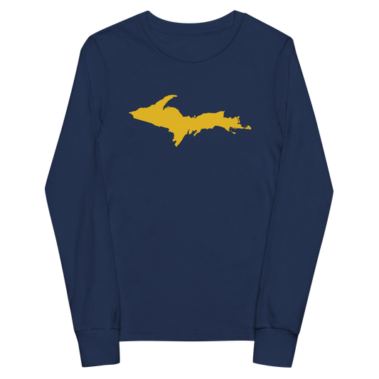 Michigan Upper Peninsula T-Shirt (w/ Gold UP Outline) | Youth Long Sleeve