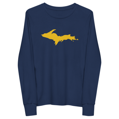 Michigan Upper Peninsula T-Shirt (w/ Gold UP Outline) | Youth Long Sleeve