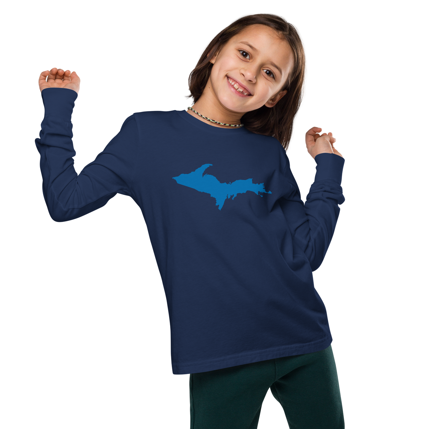 Michigan Upper Peninsula T-Shirt (w/ Azure UP Outline) | Youth Long Sleeve