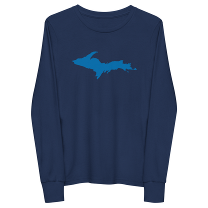 Michigan Upper Peninsula T-Shirt (w/ Azure UP Outline) | Youth Long Sleeve