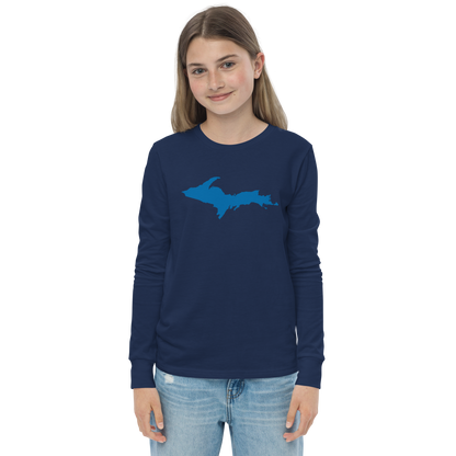 Michigan Upper Peninsula T-Shirt (w/ Azure UP Outline) | Youth Long Sleeve