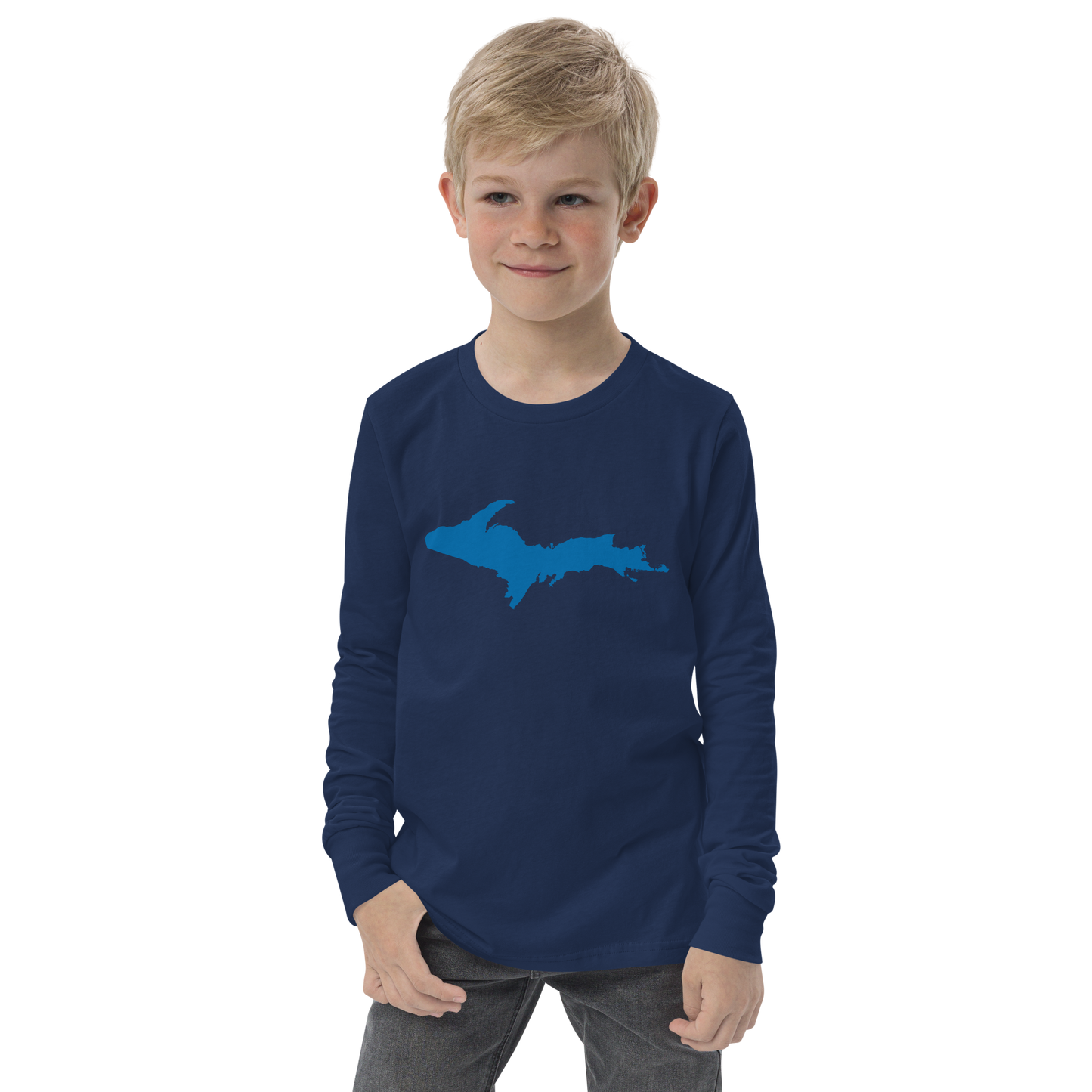 Michigan Upper Peninsula T-Shirt (w/ Azure UP Outline) | Youth Long Sleeve