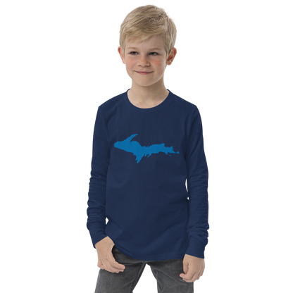 Michigan Upper Peninsula T-Shirt (w/ Azure UP Outline) | Youth Long Sleeve