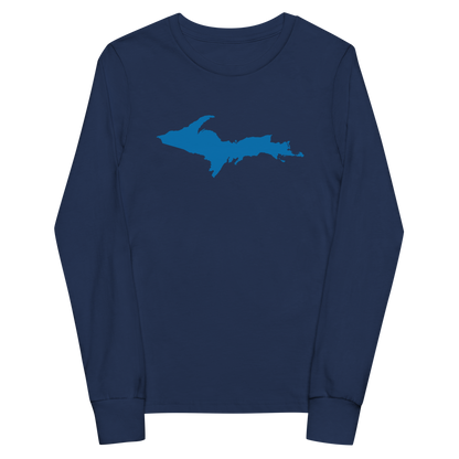 Michigan Upper Peninsula T-Shirt (w/ Azure UP Outline) | Youth Long Sleeve