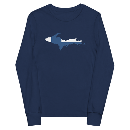 Michigan Upper Peninsula T-Shirt (w/ UP Finland Flag Outline) | Youth Long Sleeve