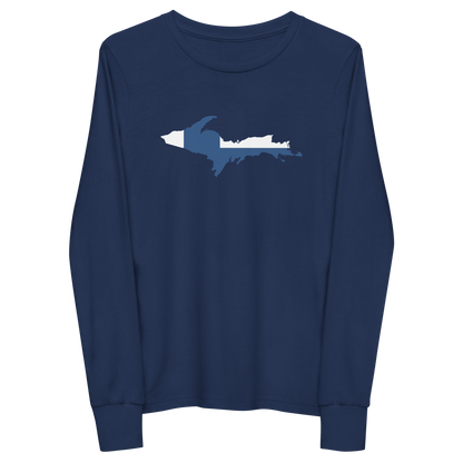 Michigan Upper Peninsula T-Shirt (w/ UP Finland Flag Outline) | Youth Long Sleeve