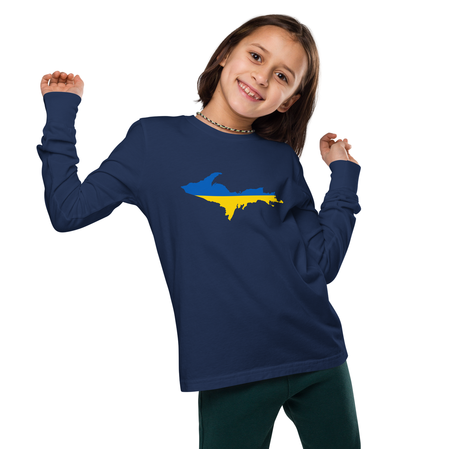 Michigan Upper Peninsula T-Shirt (w/ UP Ukraine Flag Outline) | Youth Long Sleeve