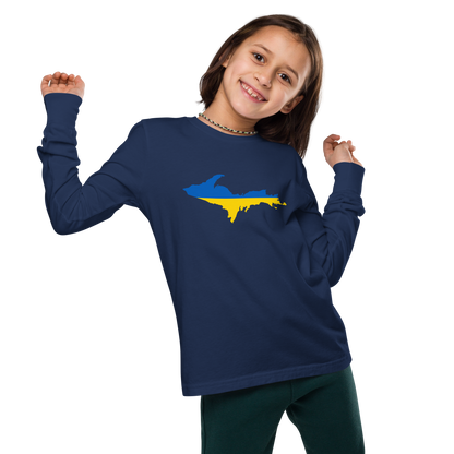 Michigan Upper Peninsula T-Shirt (w/ UP Ukraine Flag Outline) | Youth Long Sleeve