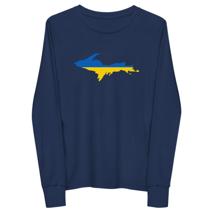 Michigan Upper Peninsula T-Shirt (w/ UP Ukraine Flag Outline) | Youth Long Sleeve