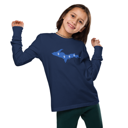 Michigan Upper Peninsula T-Shirt (w/ UP Quebec Flag Outline) | Youth Long Sleeve