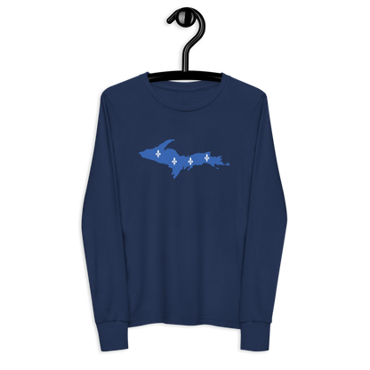 Michigan Upper Peninsula T-Shirt (w/ UP Quebec Flag Outline) | Youth Long Sleeve