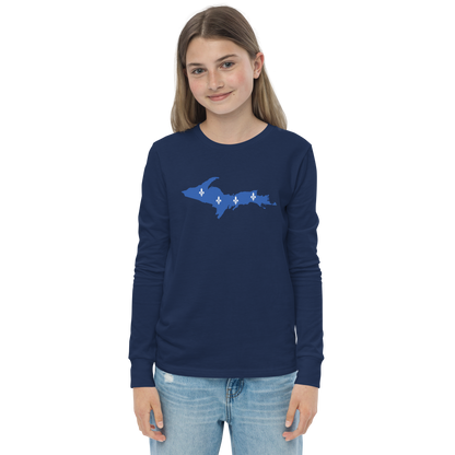Michigan Upper Peninsula T-Shirt (w/ UP Quebec Flag Outline) | Youth Long Sleeve
