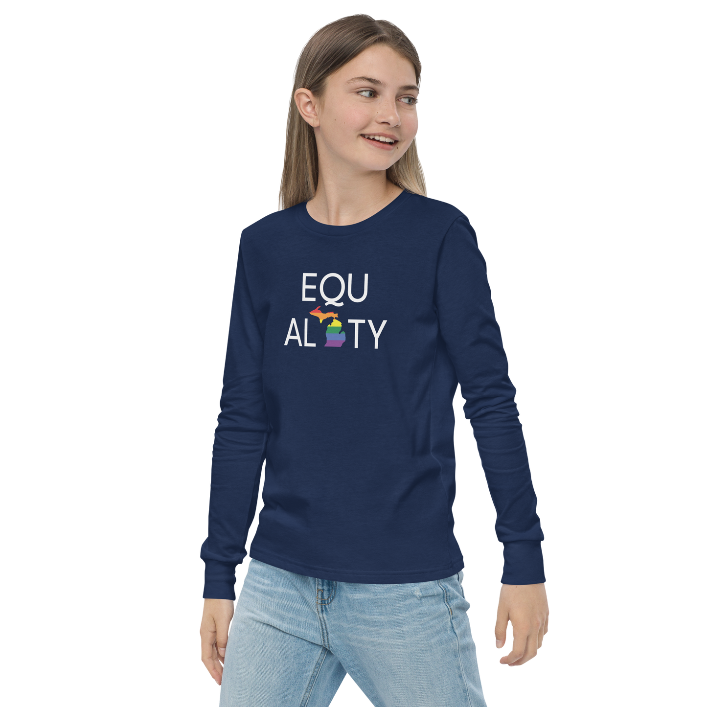 Michigan 'Equality' T-Shirt (LGBTQ Pride Colors) | Unisex Youth Long Sleeve