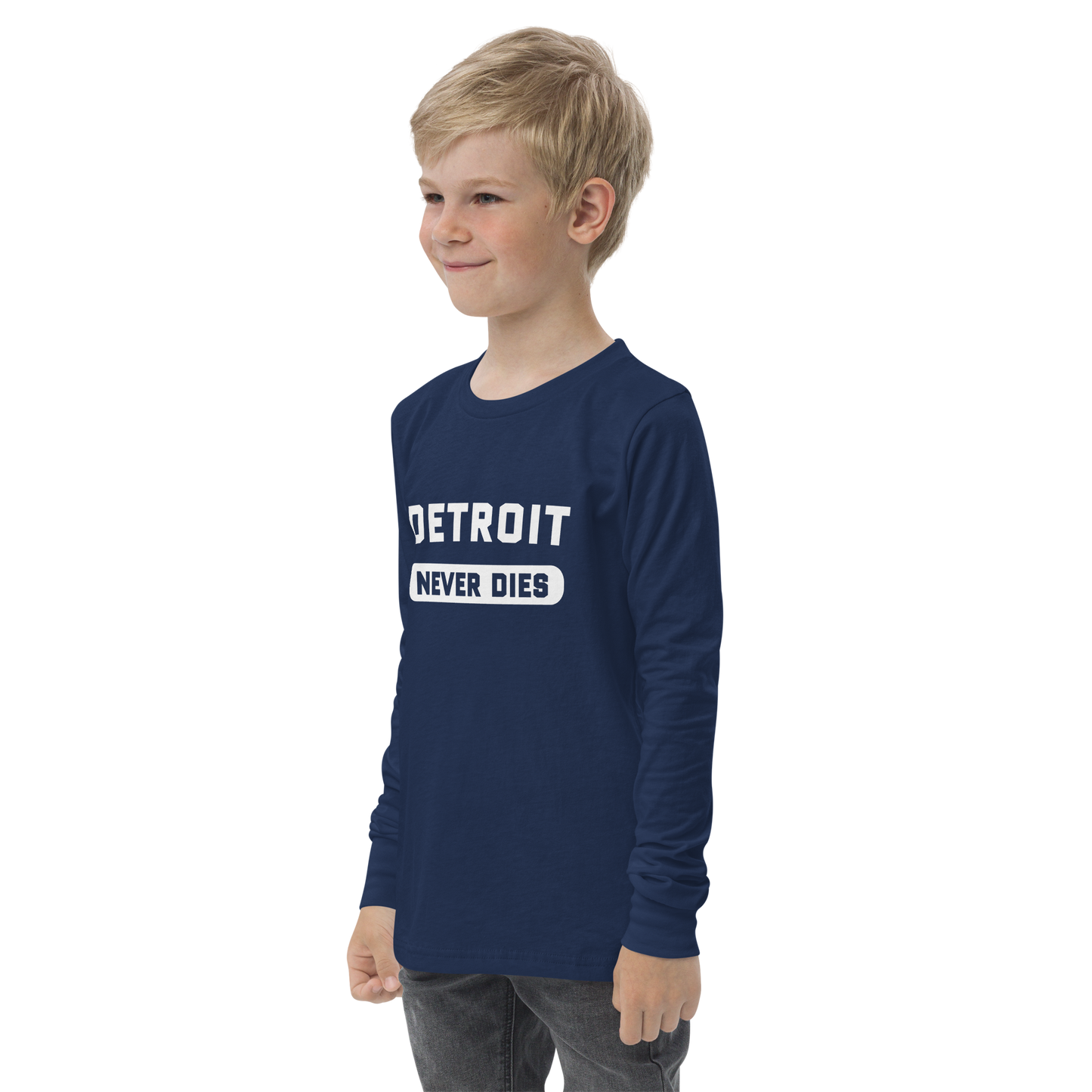 'Detroit Never Dies' T-Shirt | Unisex Youth Long Sleeve