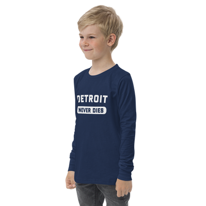 'Detroit Never Dies' T-Shirt | Unisex Youth Long Sleeve