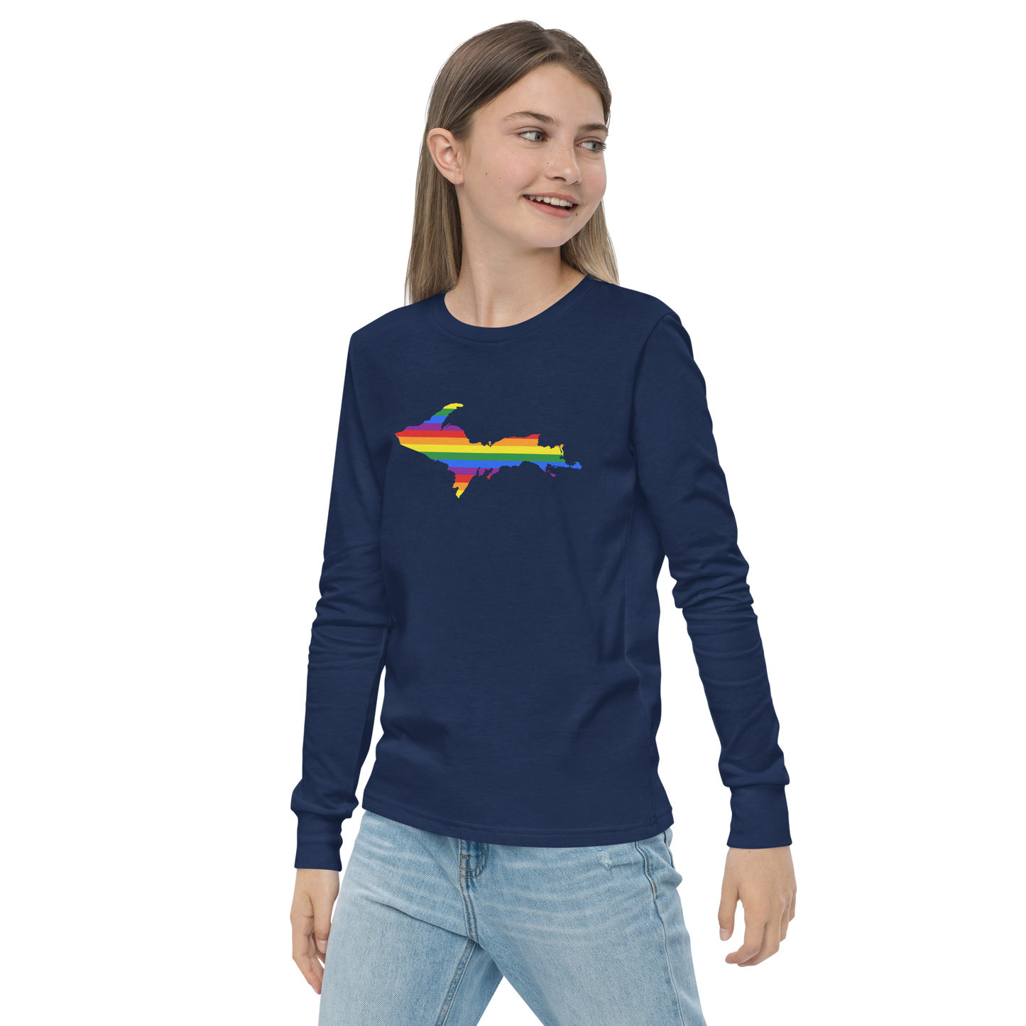 Michigan Upper Peninsula T-Shirt (w/ UP Pride Flag Outline) | Youth Long Sleeve