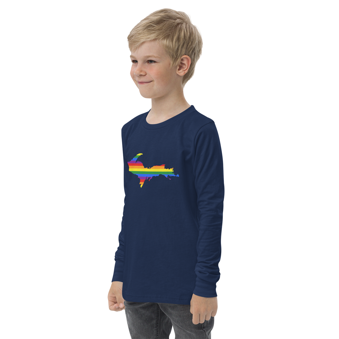 Michigan Upper Peninsula T-Shirt (w/ UP Pride Flag Outline) | Youth Long Sleeve