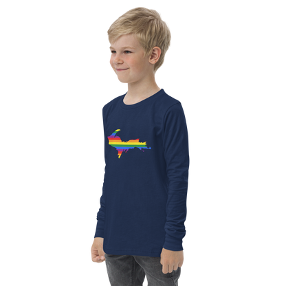 Michigan Upper Peninsula T-Shirt (w/ UP Pride Flag Outline) | Youth Long Sleeve