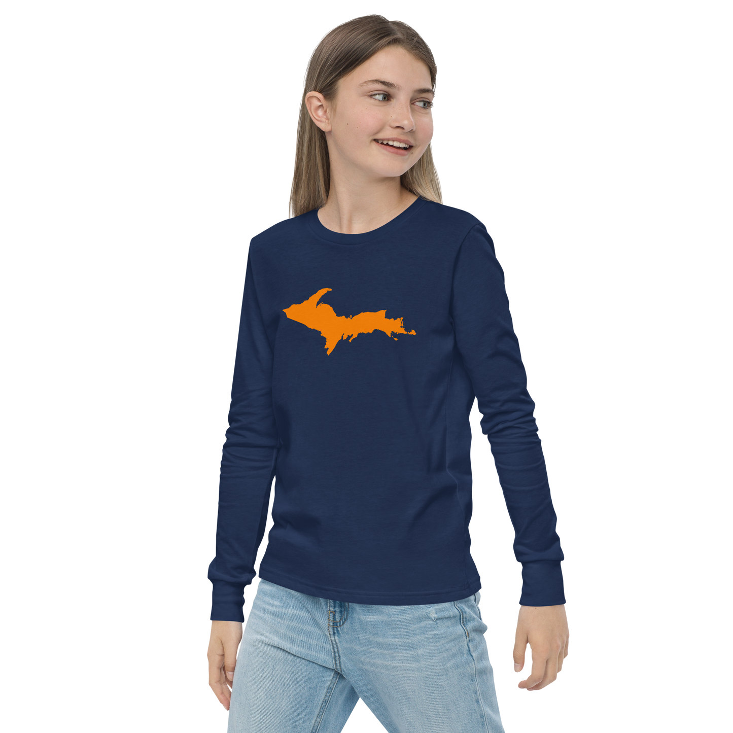 Michigan Upper Peninsula T-Shirt (w/ Orange UP Outline) | Youth Long Sleeve