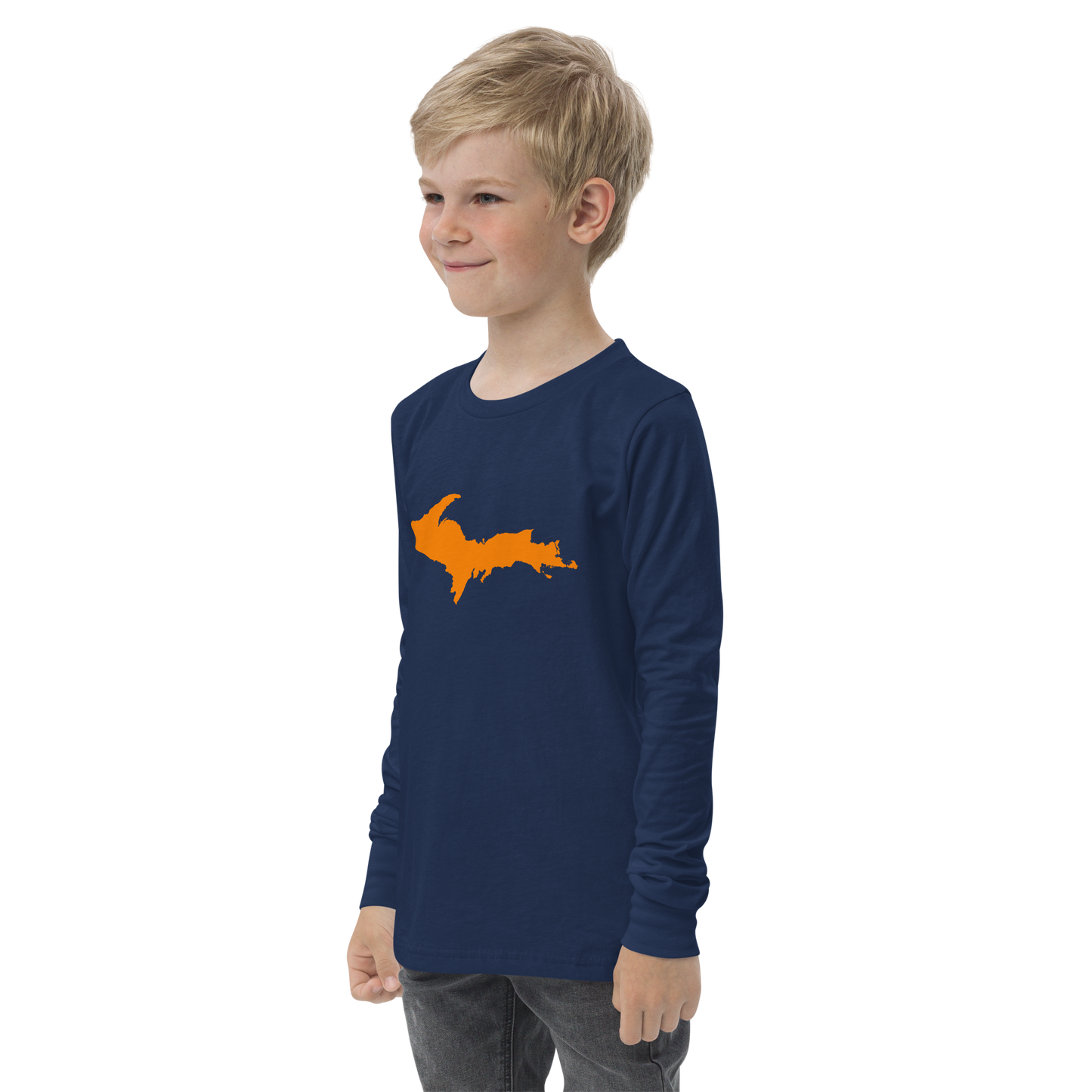 Michigan Upper Peninsula T-Shirt (w/ Orange UP Outline) | Youth Long Sleeve