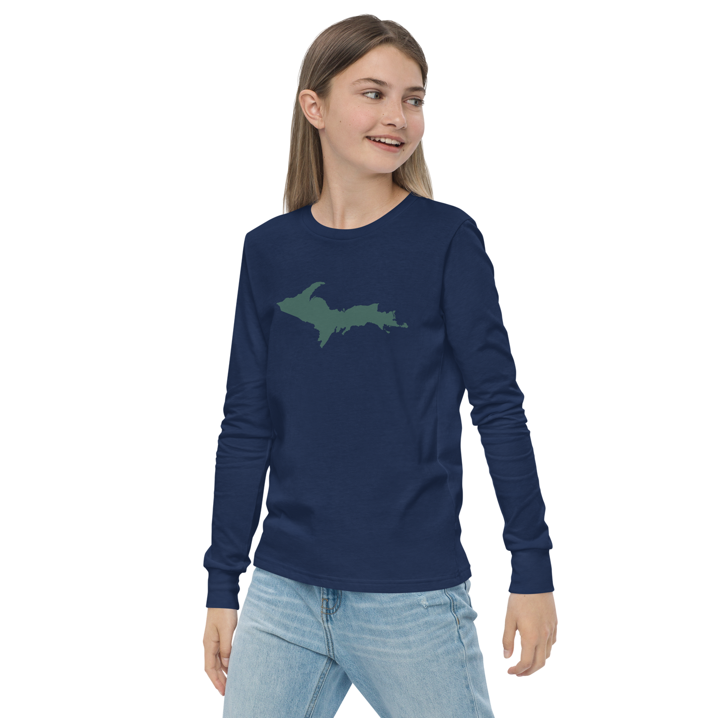 Michigan Upper Peninsula T-Shirt (w/ Green UP Outline) | Youth Long Sleeve