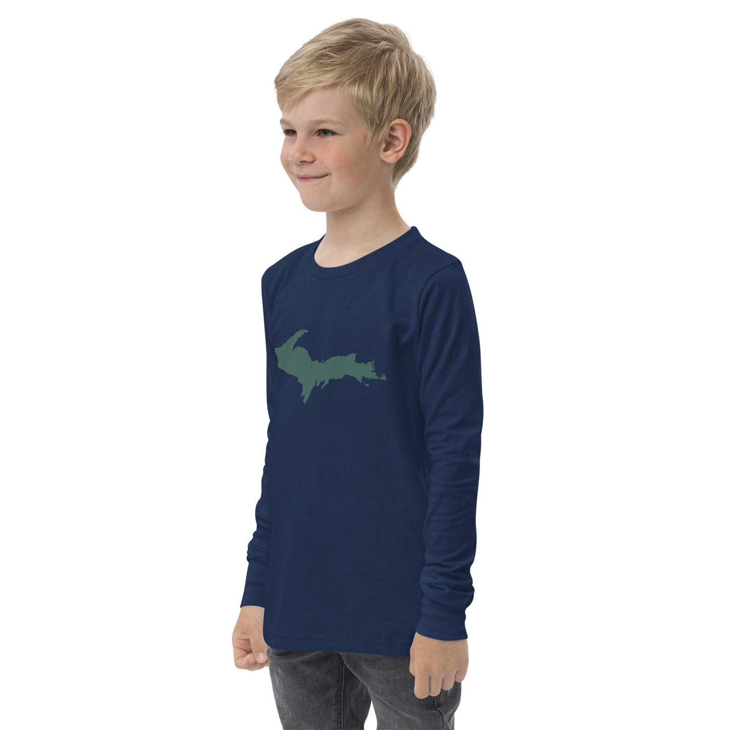 Michigan Upper Peninsula T-Shirt (w/ Green UP Outline) | Youth Long Sleeve