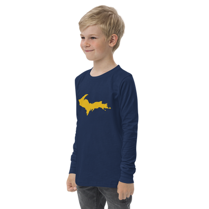 Michigan Upper Peninsula T-Shirt (w/ Gold UP Outline) | Youth Long Sleeve