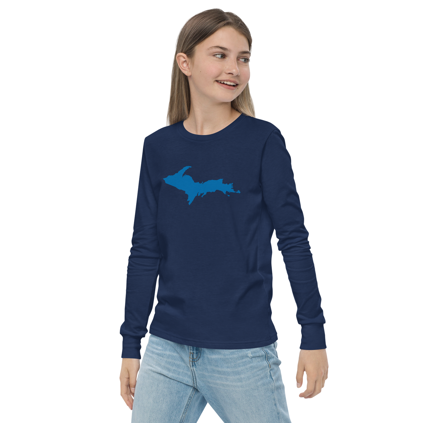 Michigan Upper Peninsula T-Shirt (w/ Azure UP Outline) | Youth Long Sleeve