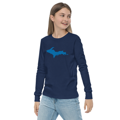 Michigan Upper Peninsula T-Shirt (w/ Azure UP Outline) | Youth Long Sleeve