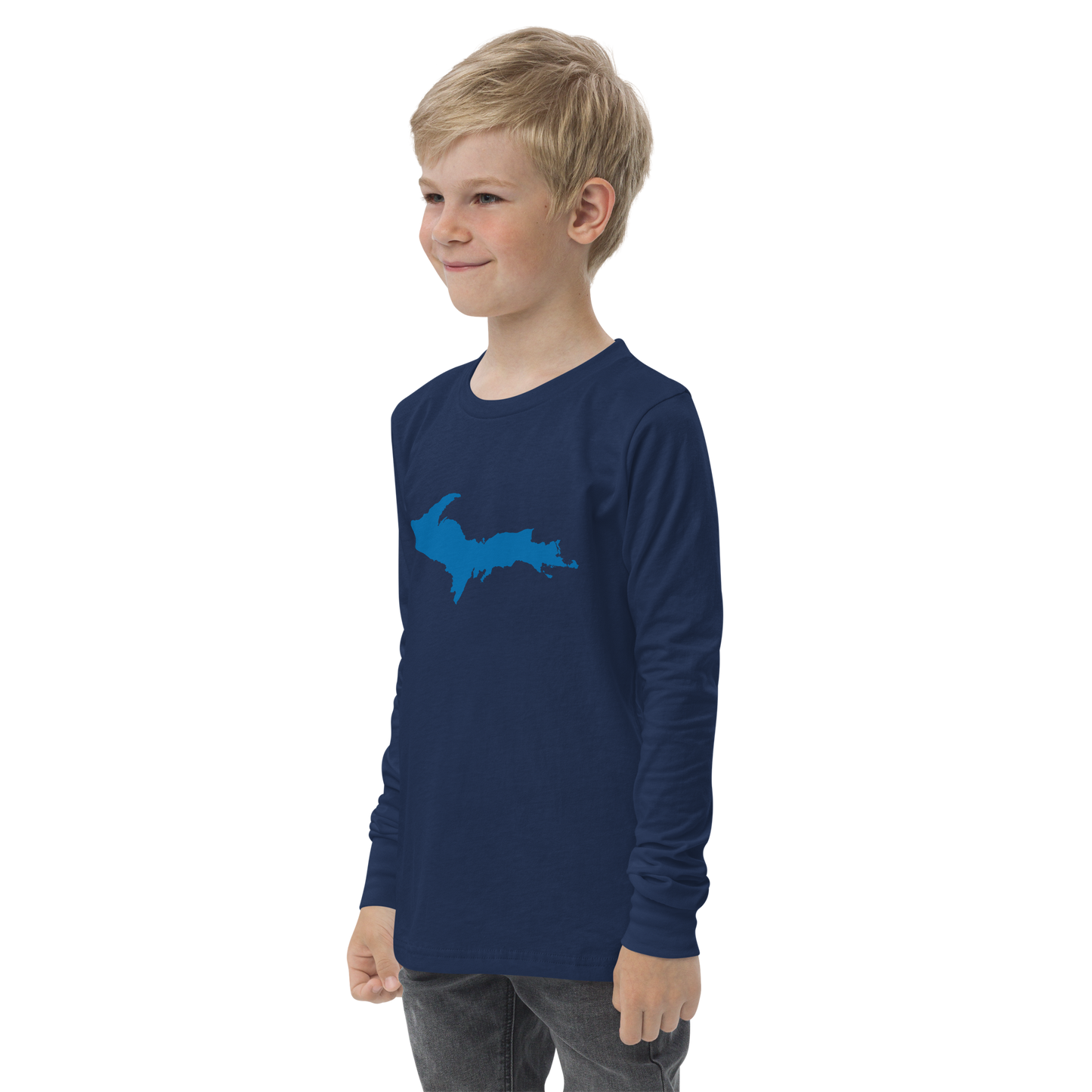 Michigan Upper Peninsula T-Shirt (w/ Azure UP Outline) | Youth Long Sleeve