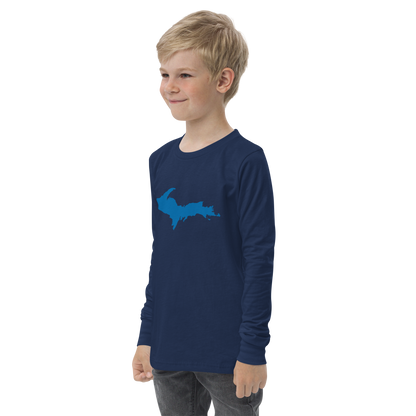 Michigan Upper Peninsula T-Shirt (w/ Azure UP Outline) | Youth Long Sleeve