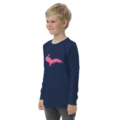 Michigan Upper Peninsula T-Shirt (w/ Pink UP Outline) | Youth Long Sleeve