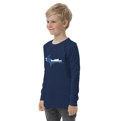 Michigan Upper Peninsula T-Shirt (w/ UP Finland Flag Outline) | Youth Long Sleeve