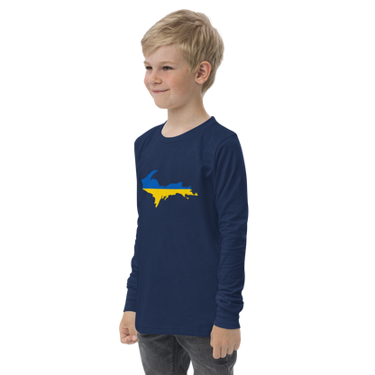 Michigan Upper Peninsula T-Shirt (w/ UP Ukraine Flag Outline) | Youth Long Sleeve