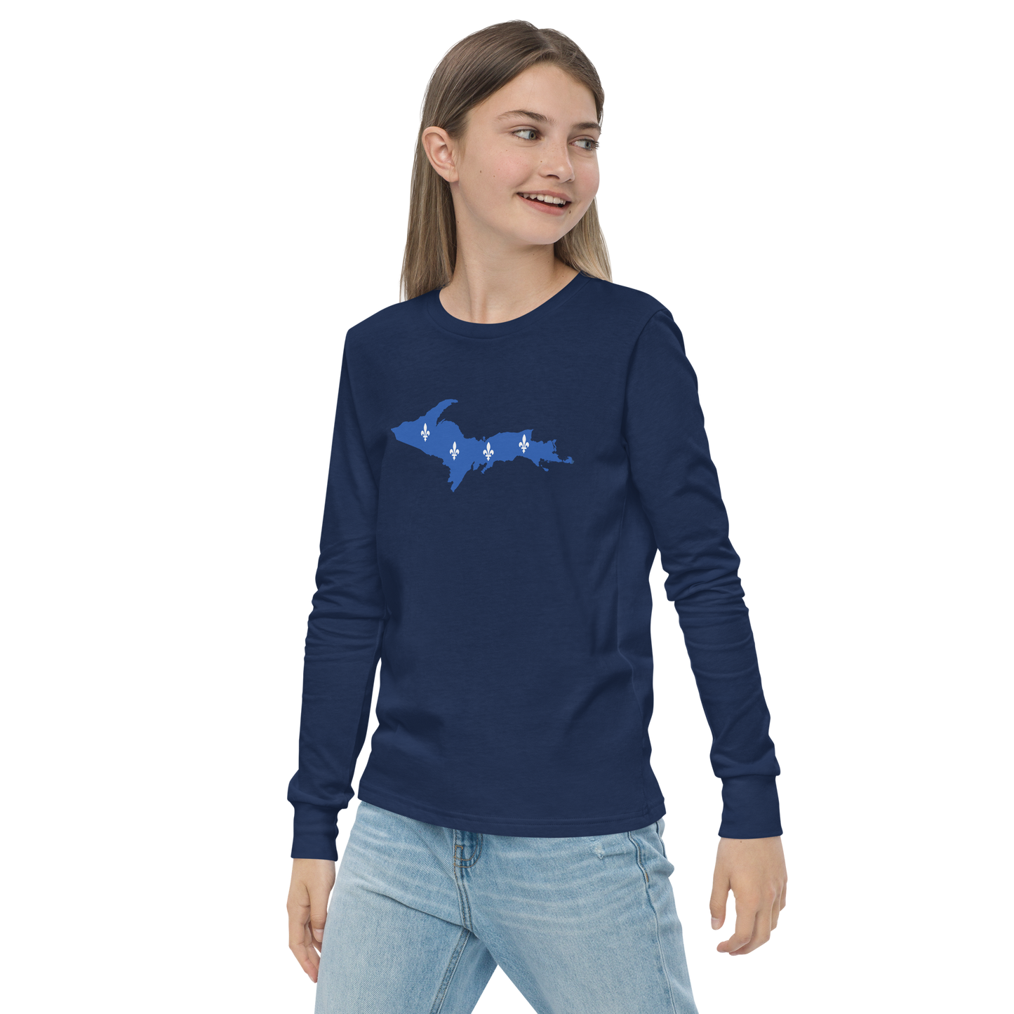 Michigan Upper Peninsula T-Shirt (w/ UP Quebec Flag Outline) | Youth Long Sleeve