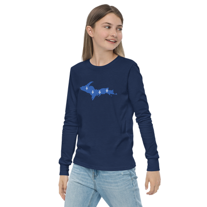 Michigan Upper Peninsula T-Shirt (w/ UP Quebec Flag Outline) | Youth Long Sleeve