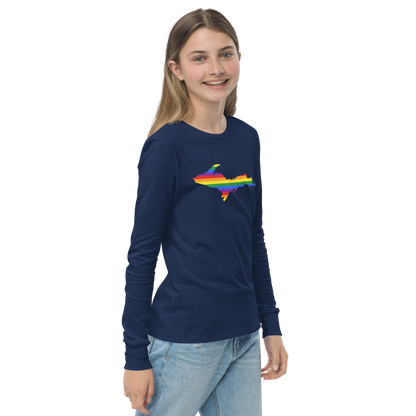 Michigan Upper Peninsula T-Shirt (w/ UP Pride Flag Outline) | Youth Long Sleeve