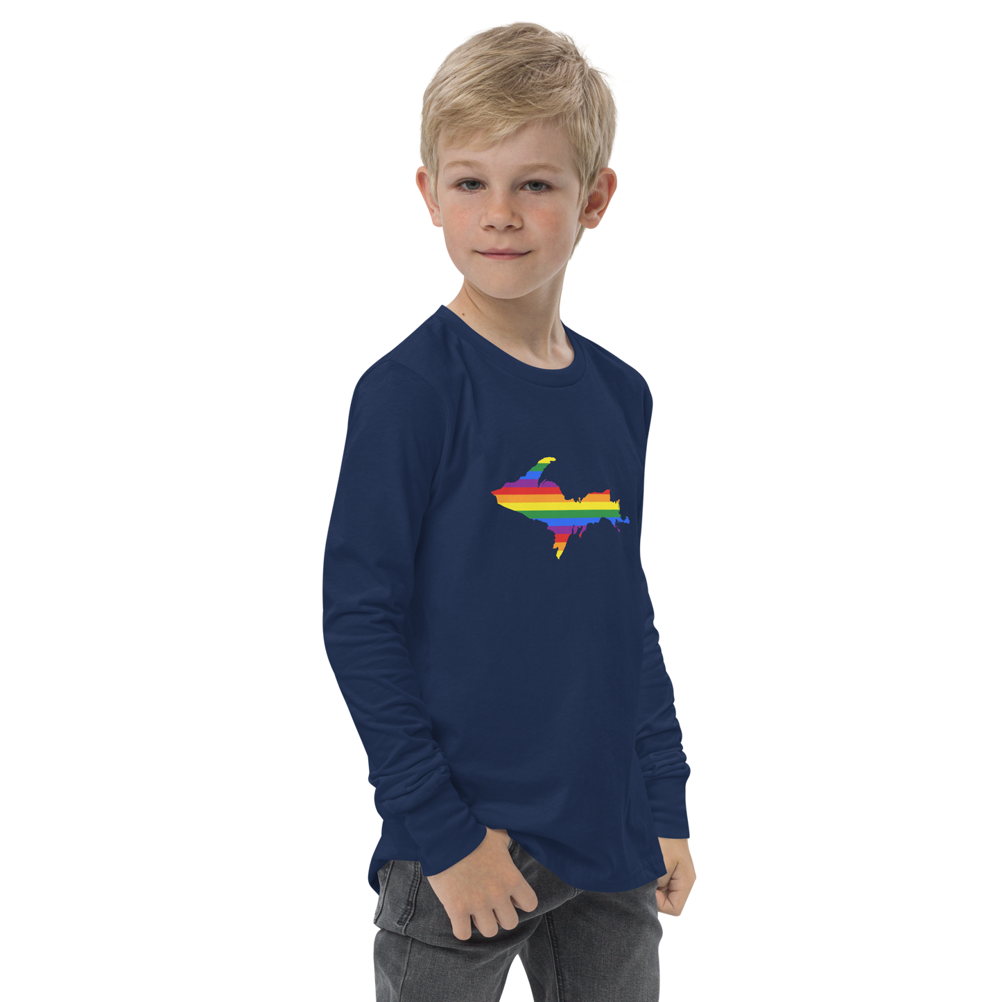 Michigan Upper Peninsula T-Shirt (w/ UP Pride Flag Outline) | Youth Long Sleeve