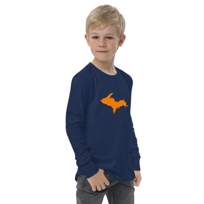 Michigan Upper Peninsula T-Shirt (w/ Orange UP Outline) | Youth Long Sleeve