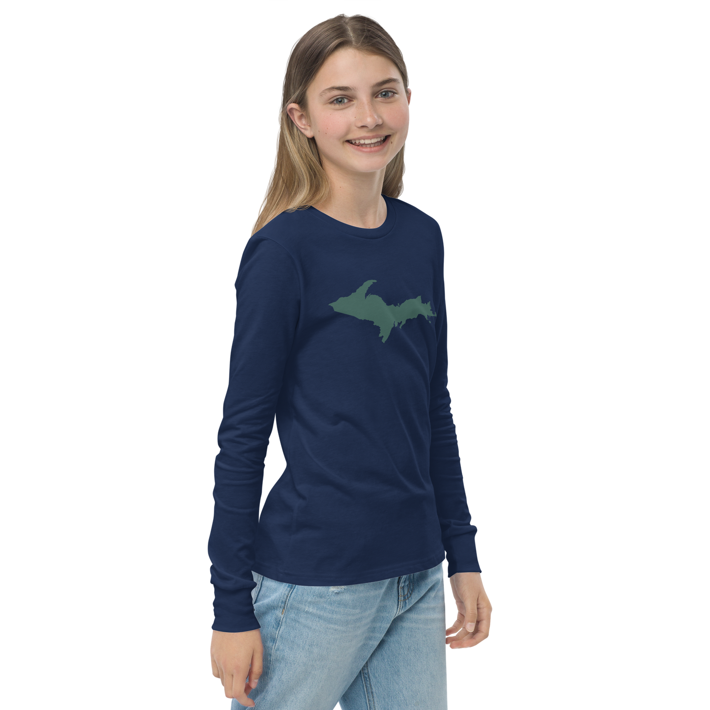 Michigan Upper Peninsula T-Shirt (w/ Green UP Outline) | Youth Long Sleeve