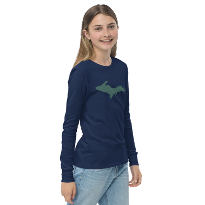 Michigan Upper Peninsula T-Shirt (w/ Green UP Outline) | Youth Long Sleeve